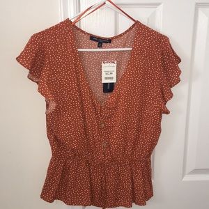 One Clothing orange polka-dot peplum shirt